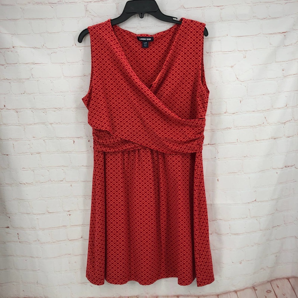 Lands End orange printed wrapped dress LP